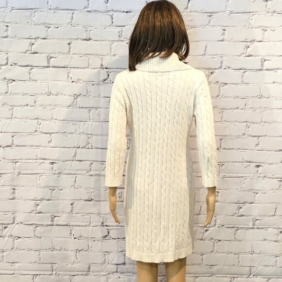 ELLEN TRACY - Classic ivory cable knit sweater dress with buckle detail - Picture 7 of 9